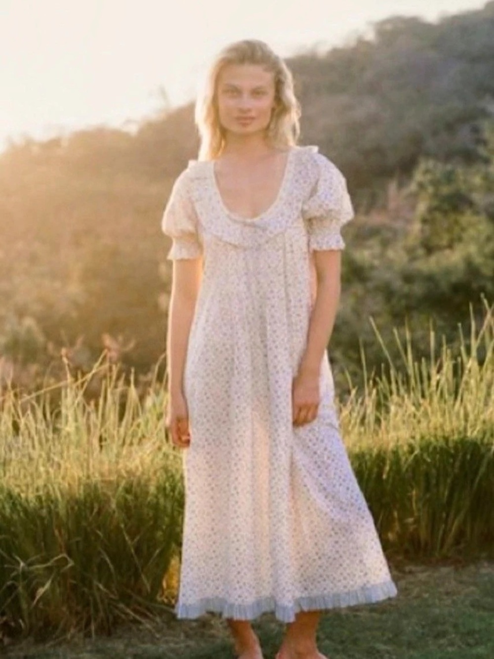 Rare Christy Dawn The Inez Dress |Floral Maxi Dress White & Blue L